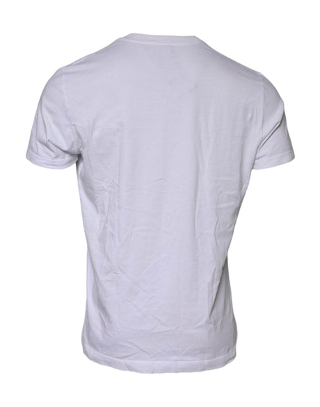 Dolce & Gabbana White Cotton Logo Patch Crew Neck T-shirt - Hilstor