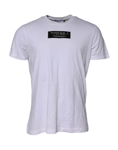 Dolce & Gabbana White Cotton Logo Patch Crew Neck T-shirt - Hilstor