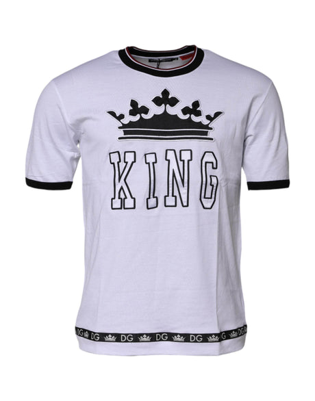 Dolce & Gabbana White Cotton Crown King Embroidery T-shirt - Hilstor
