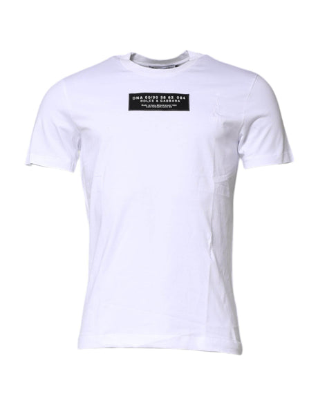 Dolce & Gabbana White Cotton Logo Patch Crew Neck T-shirt - Hilstor