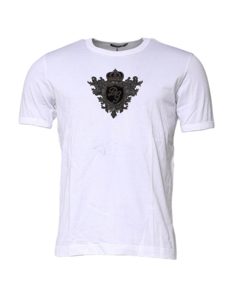 Dolce & Gabbana White Cotton Embroidered Round Neck T-shirt - Hilstor