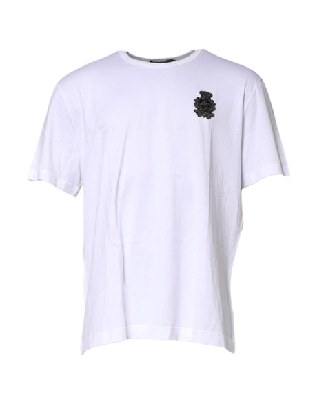Dolce & Gabbana White Cotton DG Crown Embroidery T-shirt - Hilstor