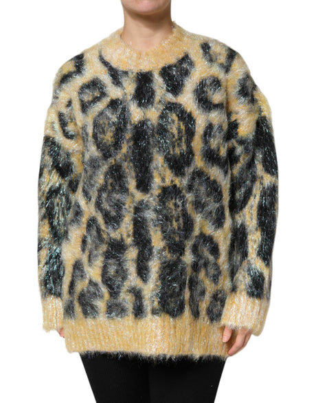 Dolce & Gabbana Multicolor Leopard Mohair Crew Neck Sweater - Hilstor