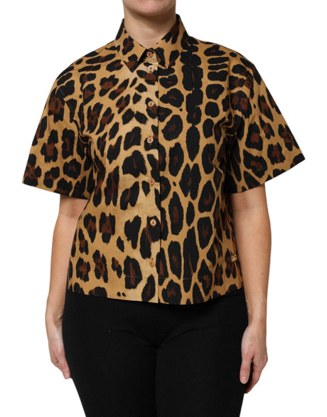 Dolce & Gabbana Brown Leopard Short Sleeve Collared Polo Top - Hilstor