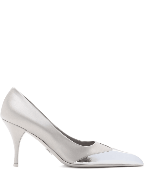 Prada Satin And Metallic Silver Leather Pumps - Hilstor