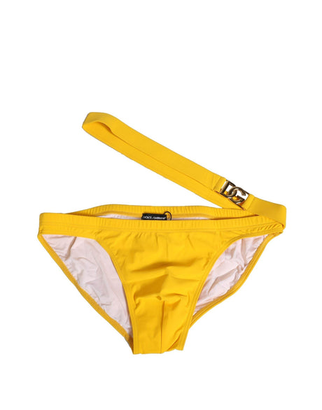 Dolce & Gabbana Yellow Waistband Logo Beachwear Brief Swimwear - Hilstor