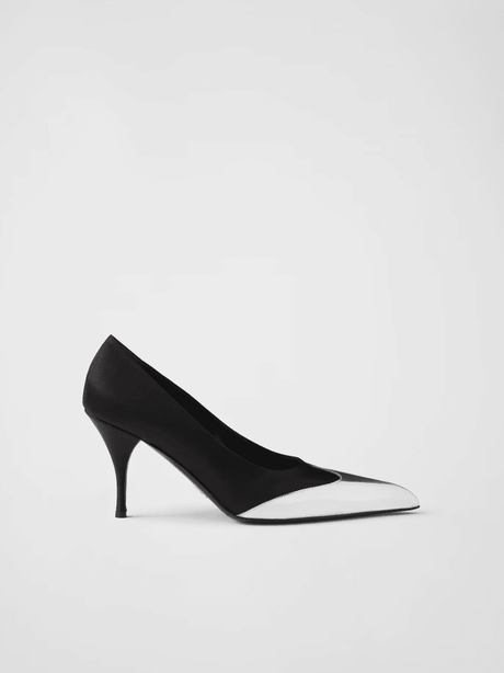 Prada Black Satin And Metallic Silver Leather Pumps - Hilstor