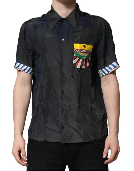 Dolce & Gabbana Black Silk Short Sleeves Men Casual Shirt - Hilstor
