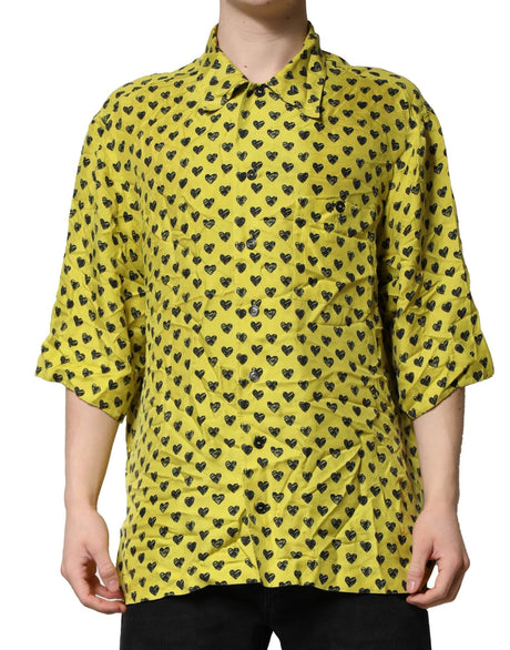 Dolce & Gabbana Yellow Heart Short Sleeves Men Casual Shirt - Hilstor