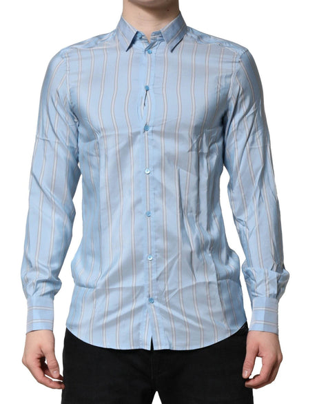 Dolce & Gabbana Light Blue MARTINI Striped Formal Dress Shirt - Hilstor