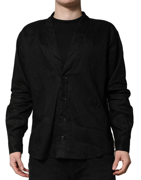Dolce & Gabbana Black Linen Long Sleeves Men Casual Shirt - Hilstor