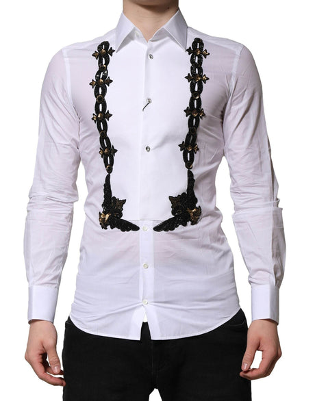 Dolce & Gabbana White GOLD Embellished Formal Men Dress Shirt - Hilstor