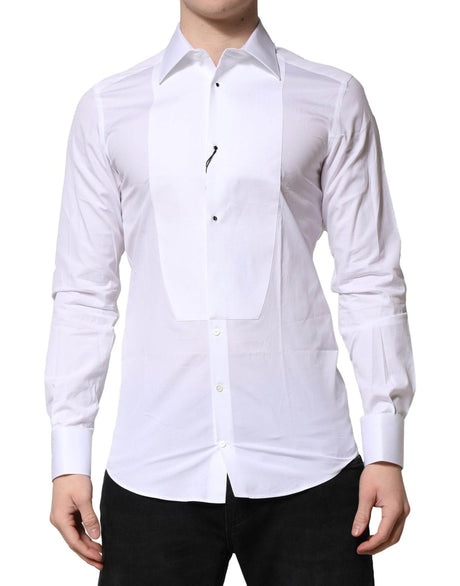 Dolce & Gabbana White GOLD Crown Cotton Dress Formal Shirt - Hilstor