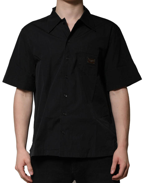 Dolce & Gabbana Black Cotton Short Sleeve Buttoned Casual Shirt - Hilstor