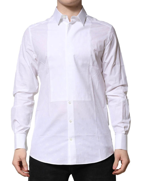 Dolce & Gabbana White Bib Cotton Poplin GOLD Men Formal Shirt - Hilstor