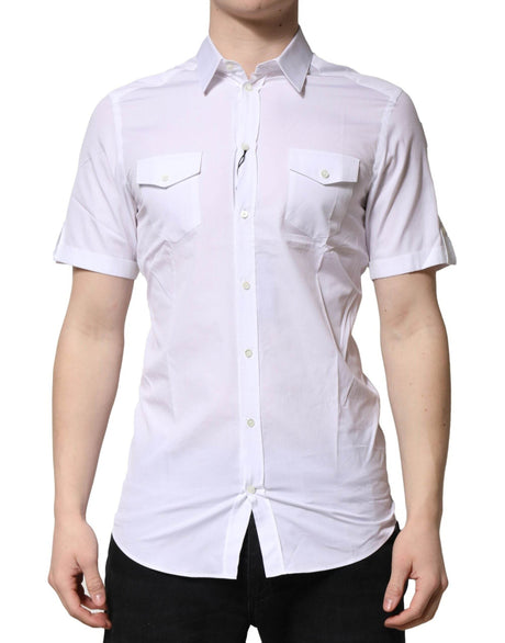Dolce & Gabbana White Cotton GOLD Short Sleeves Casual Shirt - Hilstor