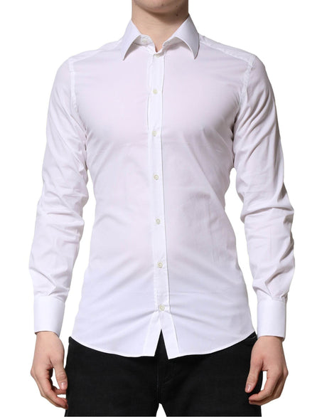 Dolce & Gabbana White GOLD Long Sleeves Men Dress Formal Shirt - Hilstor