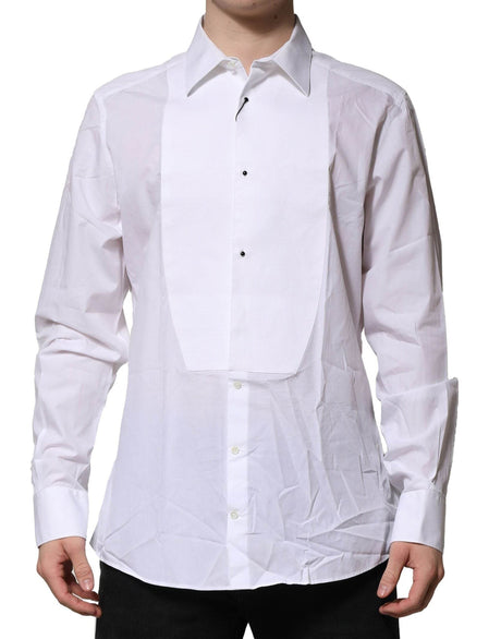 Dolce & Gabbana White Bib Cotton Poplin GOLD Formal Shirt - Hilstor