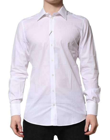 Dolce & Gabbana White Cotton GOLD Long Sleeves Formal Shirt - Hilstor