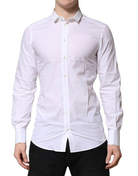 Dolce & Gabbana White Cotton GOLD Long Sleeves Formal Shirt - Hilstor