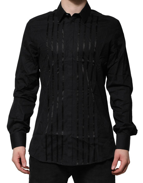 Dolce & Gabbana Black Cotton GOLD Mens Dress Formal Shirt - Hilstor