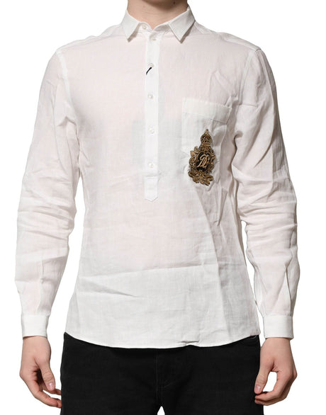 Dolce & Gabbana White DG Crown Embellish Dress Formal Shirt - Hilstor