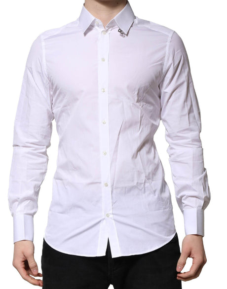 Dolce & Gabbana White Cotton GOLD Long Sleeves Formal Shirt - Hilstor