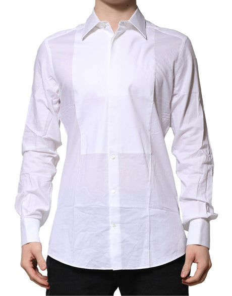Dolce & Gabbana White Bib Cotton Poplin GOLD Men Formal Shirt - Hilstor