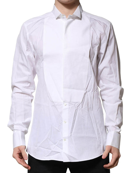 Dolce & Gabbana White GOLD Bib Poplin Dress Men Formal Shirt - Hilstor