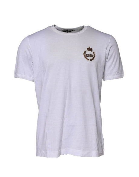 Dolce & Gabbana White King Crown Cotton Crew Neck T-shirt - Hilstor