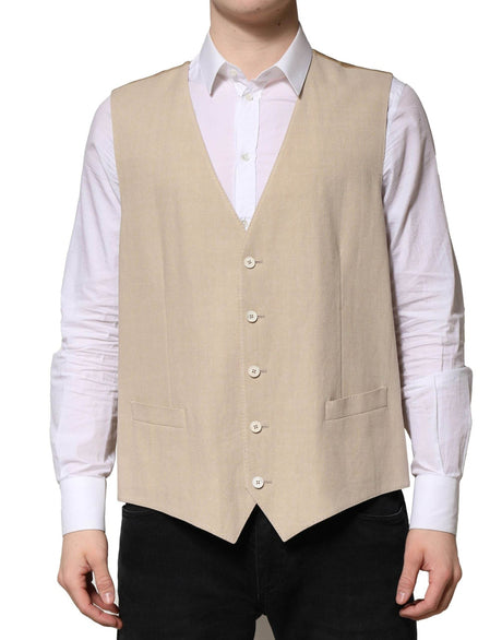 Dolce & Gabbana Beige Linen Dress Formal Men Waistcoat Vest - Hilstor