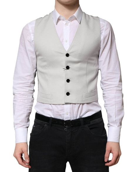 Dolce & Gabbana Gray Wool Dress Formal Men Waistcoat Vest - Hilstor