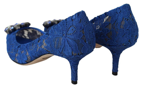 Dolce & Gabbana Blue Lace Crystal Ballet Pumps Shoes - Hilstor