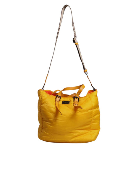 Dolce & Gabbana Yellow Orange Nylon Logo Plaque Hand Shoulder Tote Bag - Hilstor