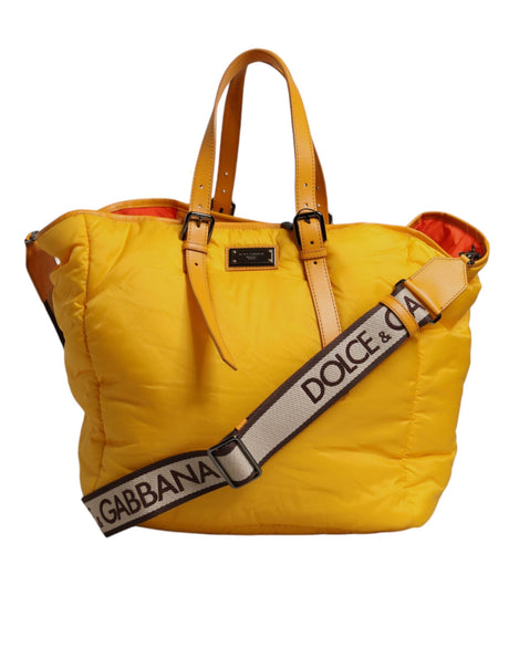 Dolce & Gabbana Yellow Orange Nylon Logo Plaque Hand Shoulder Tote Bag - Hilstor