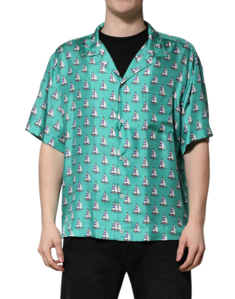 Dolce & Gabbana Green Printed Short Sleeves Casual Shirt - Hilstor