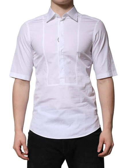 Dolce & Gabbana White Cotton Short Sleeves Men Formal Shirt - Hilstor