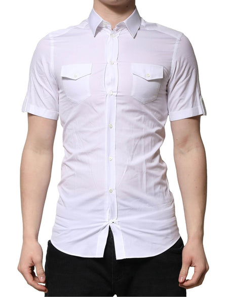 Dolce & Gabbana White Cotton GOLD Short Sleeves Formal Shirt - Hilstor