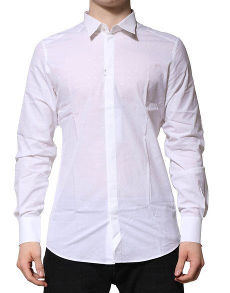 Dolce & Gabbana White Cotton GOLD Long Sleeves Formal Shirt - Hilstor
