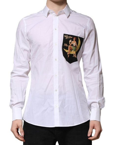 Dolce & Gabbana White Cotton MARTINI Long Sleeve Formal Shirt - Hilstor