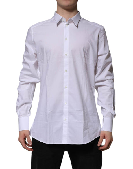 Dolce & Gabbana White Cotton GOLD Long Sleeves Formal Shirt - Hilstor