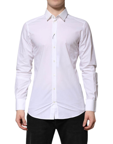 Dolce & Gabbana White Cotton GOLD Long Sleeves Formal Shirt - Hilstor