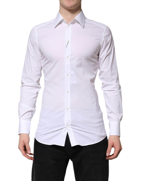 Dolce & Gabbana White Cotton GOLD Long Sleeves Formal Shirt - Hilstor