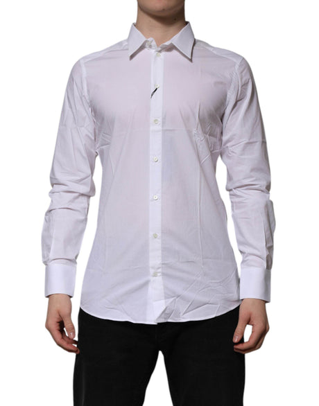 Dolce & Gabbana White Cotton GOLD Long Sleeves Formal Shirt - Hilstor