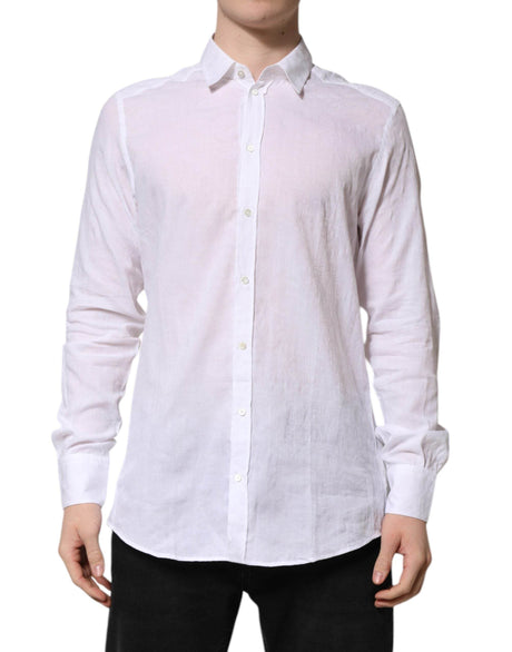 Dolce & Gabbana White Cotton Long Sleeves Collared Formal Shirt - Hilstor