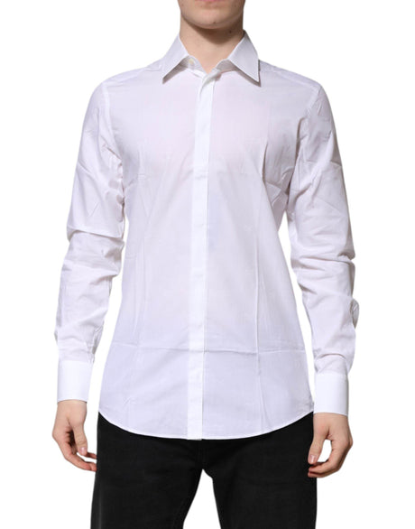 Dolce & Gabbana White Cotton GOLD Long Sleeves Formal Shirt - Hilstor