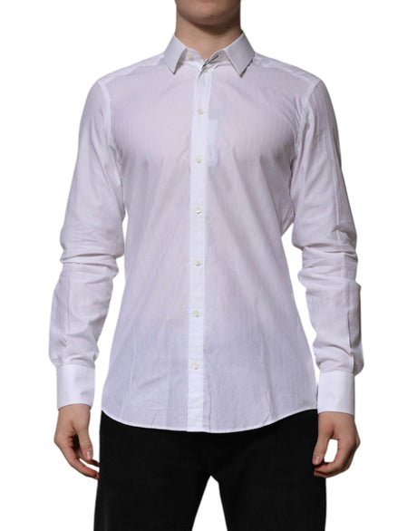 Dolce & Gabbana White Cotton MARTINI Long Sleeve Formal Shirt - Hilstor