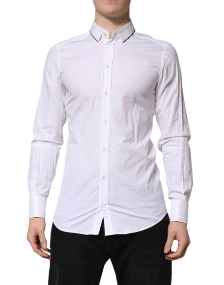 Dolce & Gabbana White Cotton GOLD Long Sleeves Formal Shirt - Hilstor