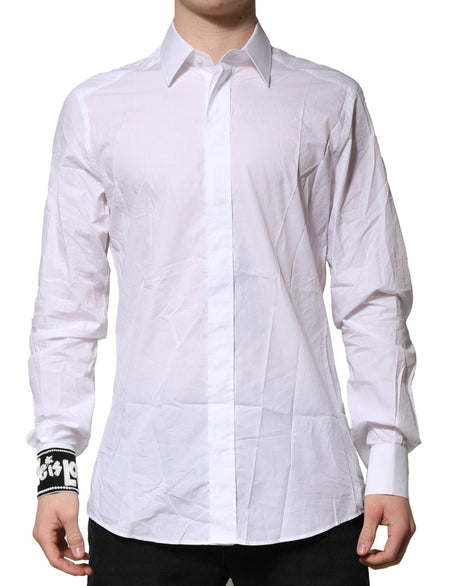 Dolce & Gabbana White Cotton GOLD Long Sleeves Formal Shirt - Hilstor