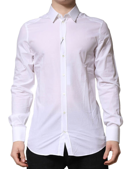 Dolce & Gabbana White Cotton GOLD Long Sleeves Formal Shirt - Hilstor
